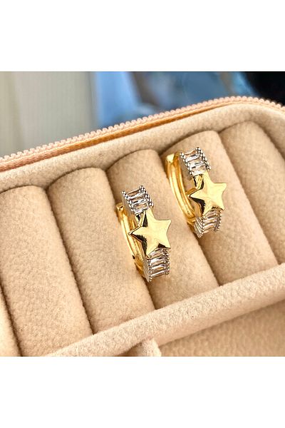 Kyver Starry Earrings Zircon Baguette Stone Star Earrings Gold