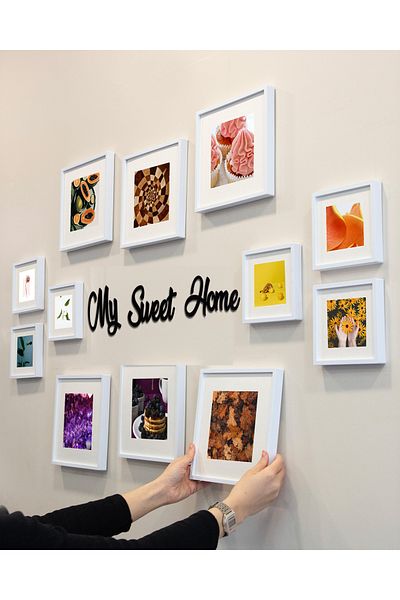 Nobbystar My Sweet Home Written Adhesive White Square Photo Frame with Removable Mat - Pack of 12