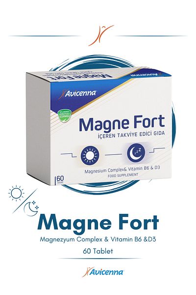 Avicenna Magne Fort 60 Tablets - Magnesium Malate, Citrate and Bisglicinate Complex for Day and Night - B6 and D3