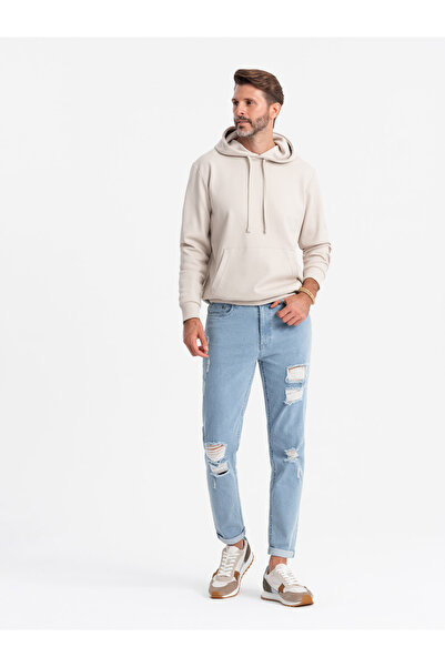 OMBRE Wash pánské džínové kalhoty TAPER FIT s třením - modré V1 OM-PADP-0163 XL