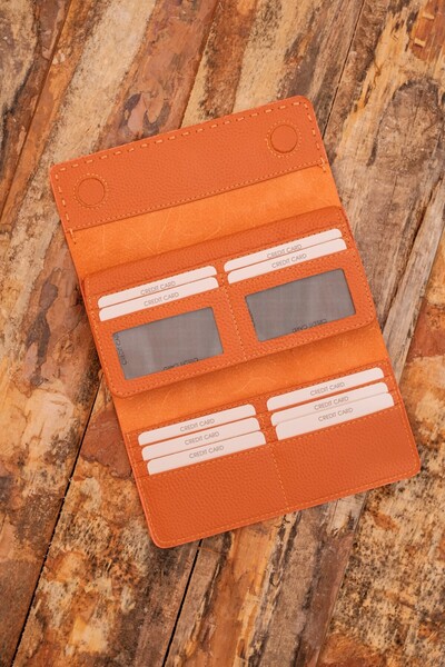 Modica Tampa - Genuine Leather Women's Wallet | 14 Card Compartments, Phone Compartments - Orange Elegance