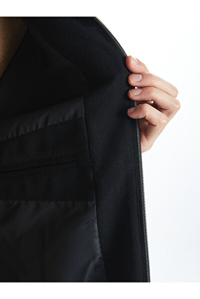 LC Waikiki Siyah Slim Fit Biker Yaka Erkek Mont