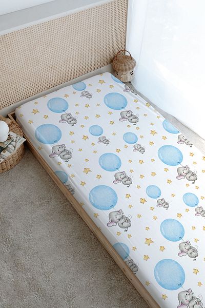Tuğba Kuğu Blue Large Balloon Printed Children's Bed Sheet - Baby Series