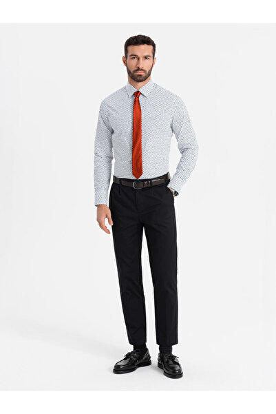 OMBRE Ανδρικό πουκάμισο με φίνο σχέδιο SLIM FIT - λευκό V2 OM-SHCS-0140 S