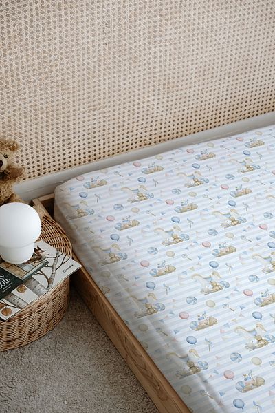 Tuğba Kuğu Baby Series Blue Printed Flat Sheet - Rocking Horse Design