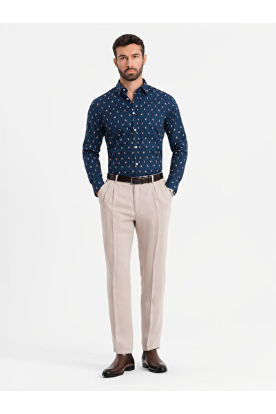 OMBRE Cămașă SLIM FIT pentru bărbați din bumbac - cerneală V3 OM-SHCS-0151 S