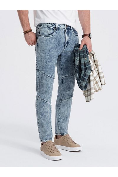 OMBRE Pantaloni bărbați din denim slim fit cu cusături la genunchi - albastru V1 OM-PADP-0109 M