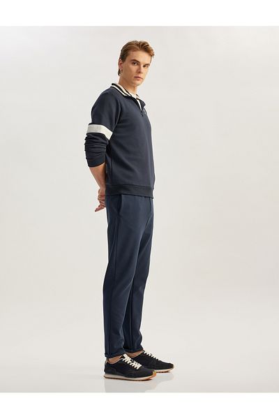 Koton Cotton Blend Trousers with Lace-Up Waist and Pocket Detail