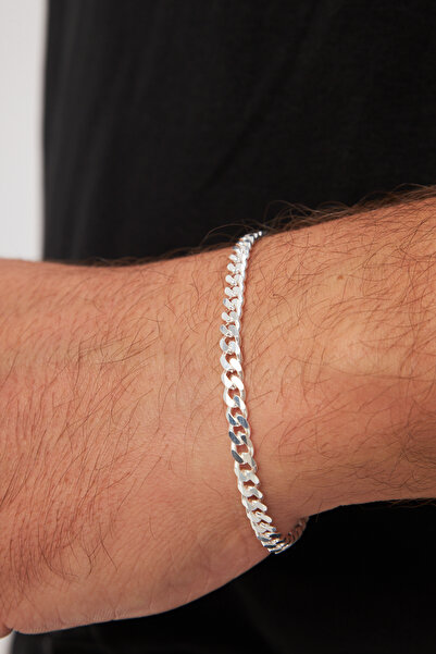 Ventino Silver 5mm Gurmet 925 Ayar Gümüş Erkek Zincir Bileklik Veb-5207