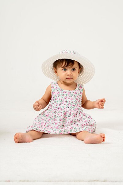 Chicsy Baby Tatlı Çilek Desenli Şapkalı Fiyonklu Kız Bebek Elbisesi