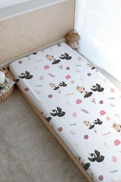 Tuğba Kuğu Baby Series Black Printed Bed Sheet - Tutu Ballerina and Swan