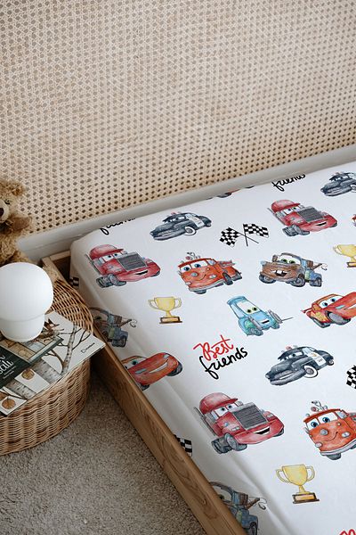 Tuğba Kuğu Cartoon Series Printed Bed Sheet - Lightning Mcqueen and His Friends