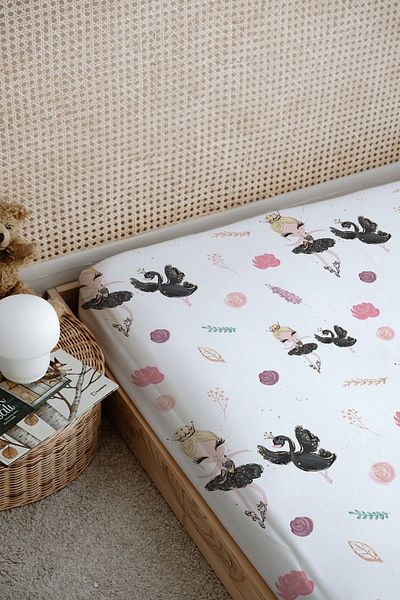 Tuğba Kuğu Baby Series Black Printed Bed Sheet - Tutu Ballerina and Swan