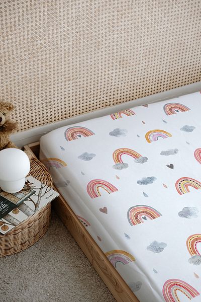 Tuğba Kuğu Iconic Series Printed Flat Sheet - Salmon Rainbow