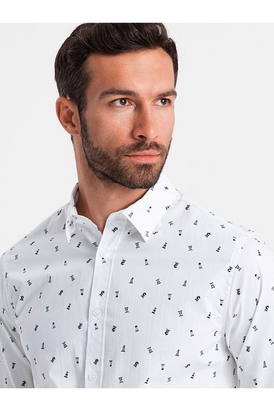 OMBRE Herren SLIM FIT gemustertes Baumwollhemd - weiß V2 OM-SHCS-0151 M