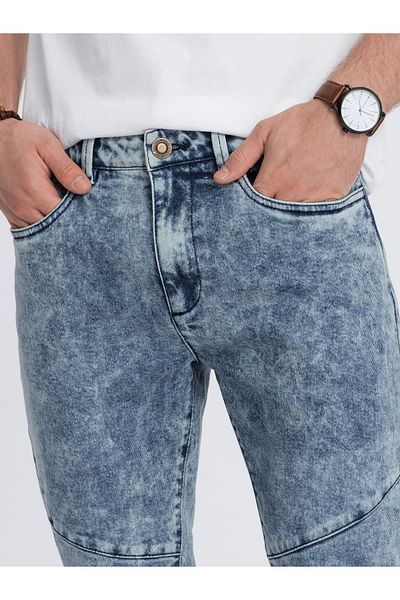 OMBRE Pantaloni bărbați din denim slim fit cu cusături la genunchi - albastru V1 OM-PADP-0109 M