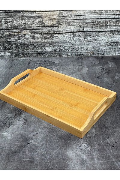 YzHome Small Size Bamboo Handle Tea Coffee Serving Presentation Tray Tray 33*24cm
