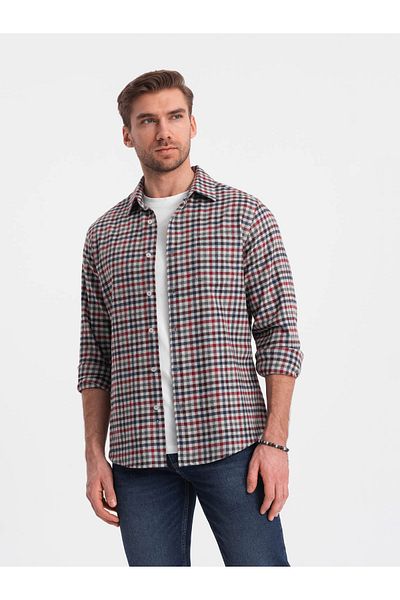 OMBRE Kariertes Flanellhemd für Herren - Marineblau und Rot V3 OM-SHCS-0150 M