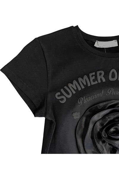 Little Star Girl's Rose Accessory Tied Tshirt