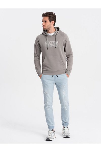 OMBRE Ανδρικό τζιν παντελόνι JOGGER με τρίψιμο - γαλάζιο V1 OM-PADJ-0150 L