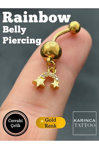 Karınca Piercing ثقب السرة ذو اللون الذهبي المتدلي على شكل نجمة قوس قزح