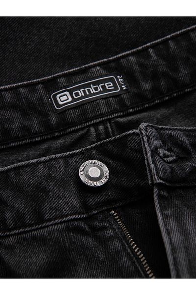 OMBRE Pantaloni de denim taper fit pentru bărbați cu găuri - negri V2 P1028 S
