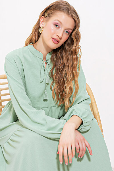 Bigdart Çağla Collar Viscose Hijab Dress - Lace-up, Boydandan 1627