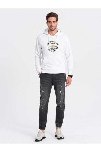 OMBRE Ανδρικό τζιν παντελόνι JOGGER με τρίψιμο - μαύρο V2 OM-PADJ-0150 XXL