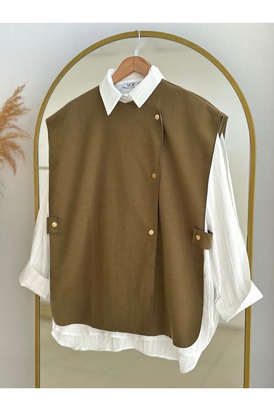 Ebrar Store Khaki Stamp Vest - Maral Snap Detail, Eu2717