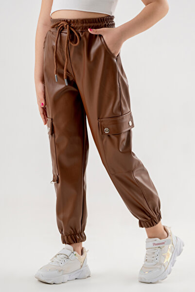 GİYİCEM TEKSTİL Kız Çocuk Paçası Lastikli Deri pantolon 2533