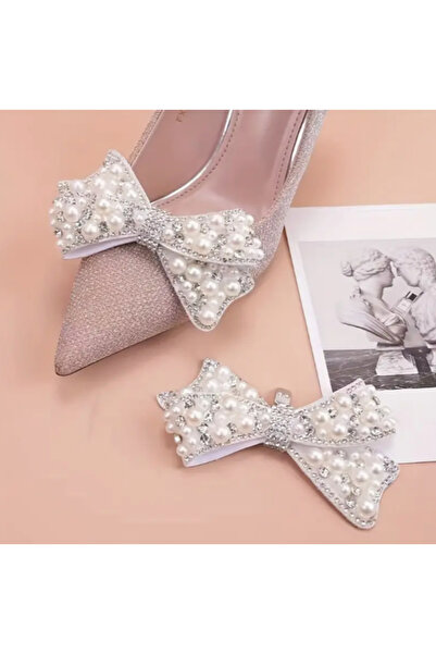 SE Jewellery 2 Adet Beyaz Şık Taşlı İnci Detaylı Ayakkabı Klipsleri Takılıp Ç...