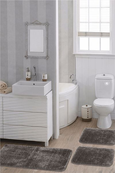 EUROBANO 3-Piece Gray Washable Natural Non-Slip Bathroom Carpet Mat - Glittering Base (1 Piece 60)