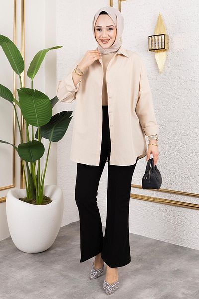 Tesettür Diyarı Women's Lycra Crepe Fabric Spanish Leg Trousers