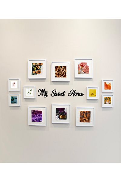 Nobbystar My Sweet Home Written Adhesive White Square Photo Frame with Removable Mat - Pack of 12