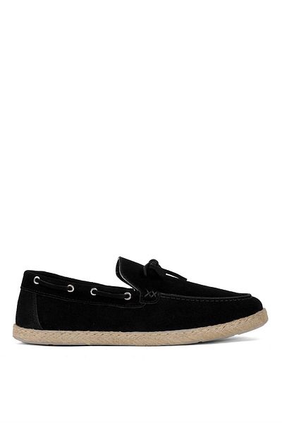 Ayakkabı Fuarı Elit ALF02 Ανδρικά παπούτσια Espadrille από γνήσιο δέρμα σουέτ μαύρο