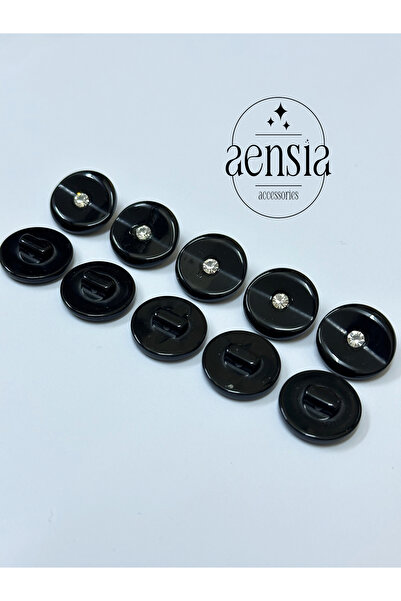 aensia Siyah Ortası Taşlı Polyester 1.78 CM Gömlek Ceket Kaban Düğmesi - 10lu Paket