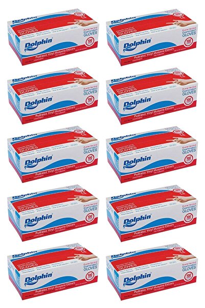 Dolphin Beyaz Vinil Eldiven Pudrasız L Beden 100lü Paket 10 Adet Mdr