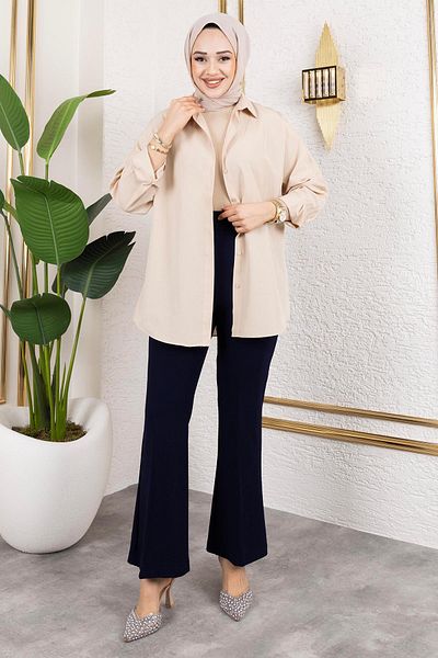 Tesettür Diyarı Women's Lycra Crepe Fabric Spanish Leg Trousers