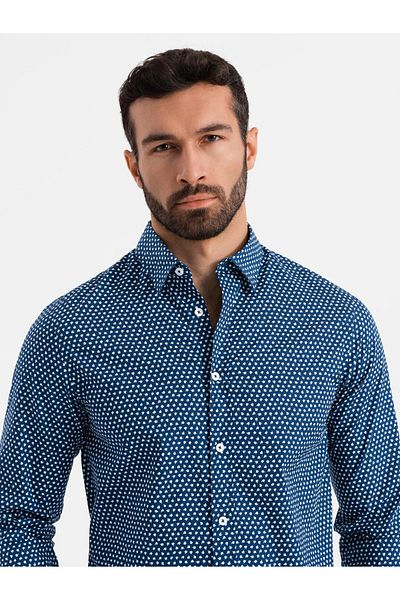 OMBRE Pánská košile SLIM FIT s jemným vzorem - tmavě modrá V1 OM-SHCS-0140 XL