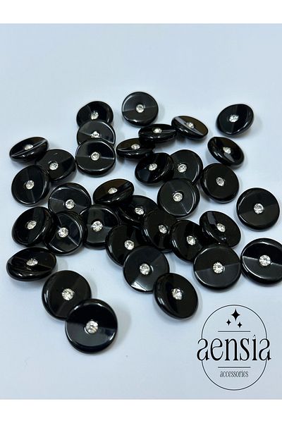 aensia Polyester 1.78 cm Shirt Jacket Coat Button with Black Center Stones - Pack of 10