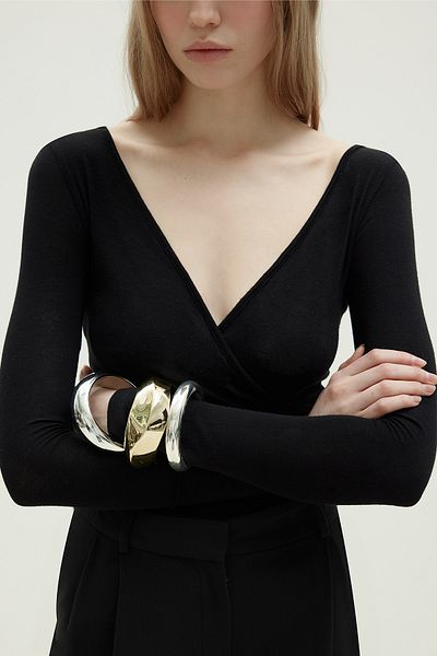 Suud Collection Black Daphne V-Neck Blouse