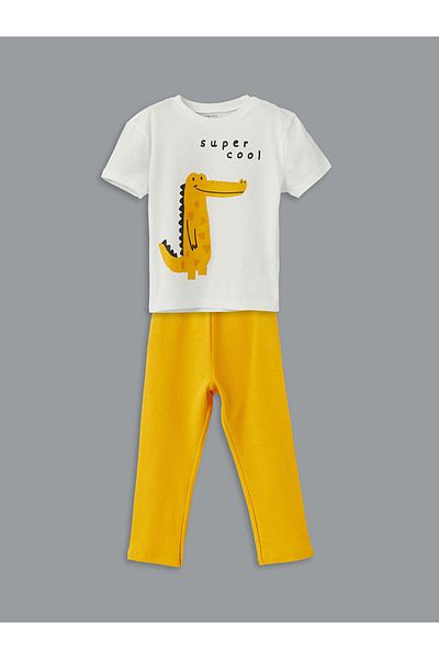 LC Waikiki Lcw Crocodile Printed Boys' T-Shirt and Trousers 2-Pack