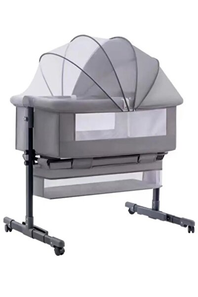 MAAS Bedside Toddler Bed - Foldable Toddler Bed with Storage, Adjustable Height & Wheels - Grey