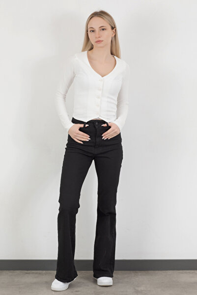 GİYSA Черни дънки с висока талия и разкроена талия - 2038-612