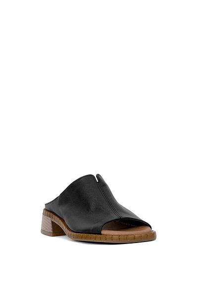 Ayakkabı Fuarı Elit Brk022C - Papuci plati pentru femei din piele naturala neagra