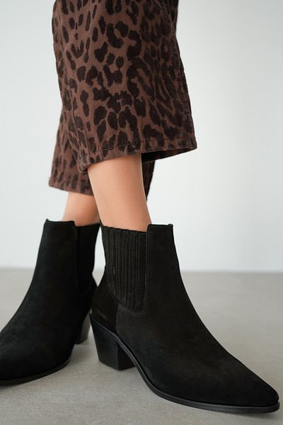 selinshoes Haggy Pointed Toe Suede Elastic Short Heeled Women's Boots - Black