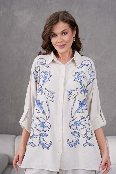 BURRASCA قميص كتان مع تطريز