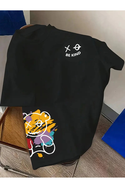 Karatopak Tricou unisex oversize cu decolteu cu imprimeu Be Kind Teddy Bear