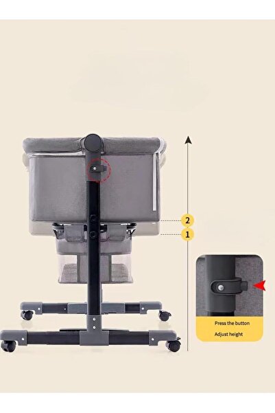 MAAS Bedside Toddler Bed - Foldable Toddler Bed with Storage, Adjustable Height & Wheels - Grey