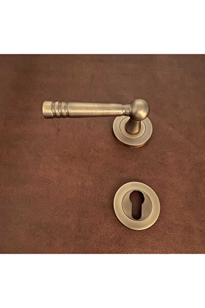 KOLDOOR Osmanlı Mat Antik Sarı Yuvarlak Rozetli Yale Rozetli Kapı Kolu Sağ Basar Tek Yön